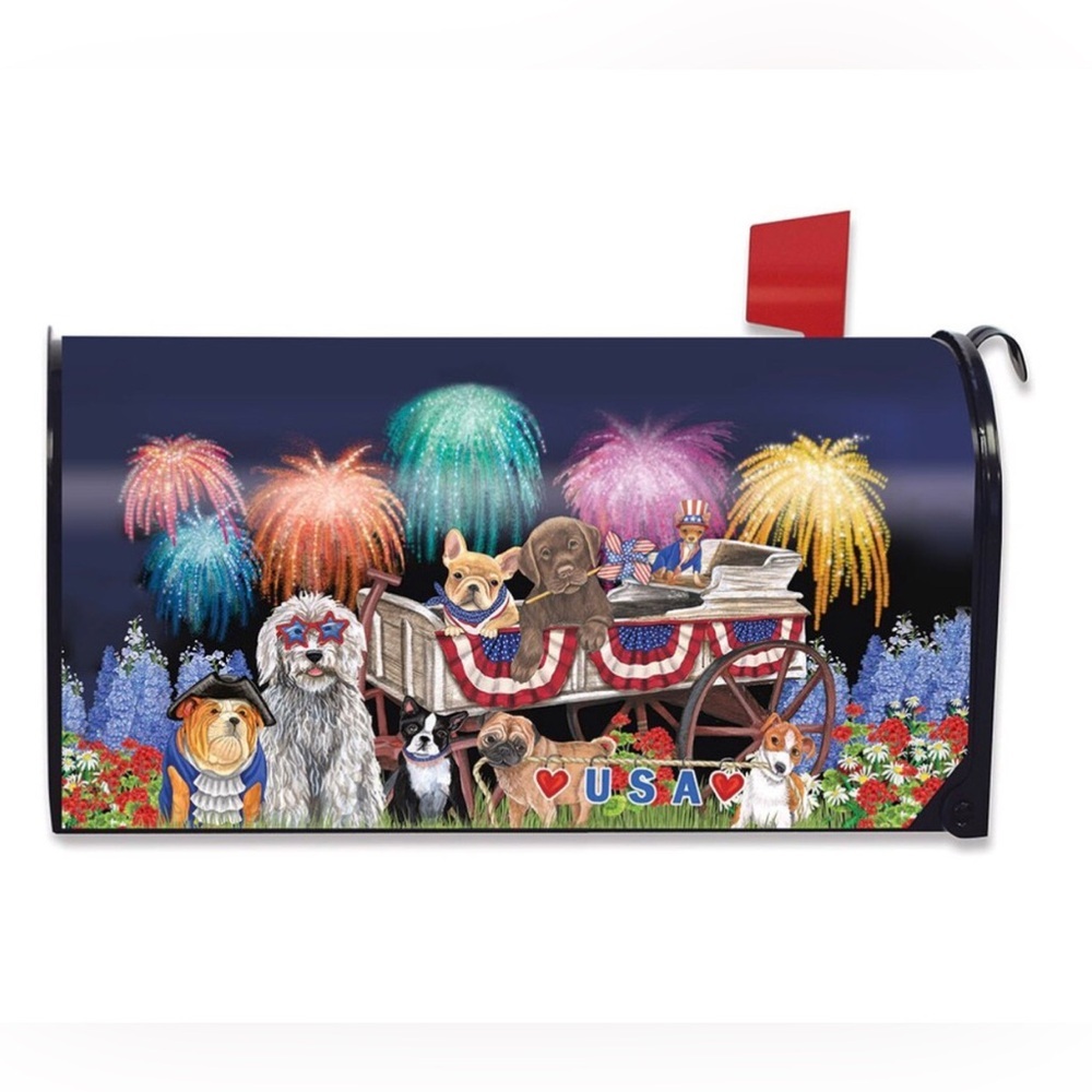 Briarwood Lane Patriotic Dog July 4th Fireworks Magnetic Mailbox Cover-Standard